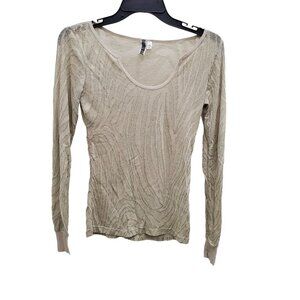 BKE by Buckle Women's Taupe‎ Silver Sparkle Lightweight Semi Sheer LS Knit Top S